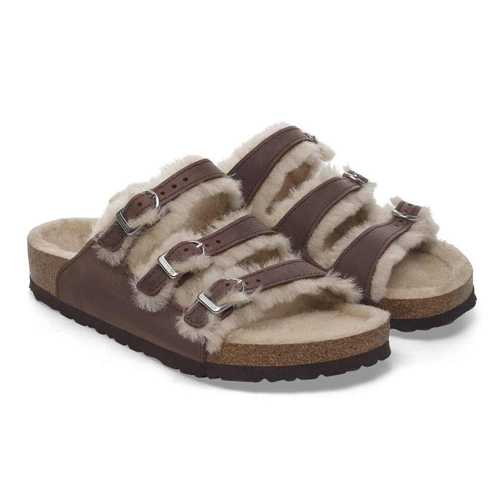 Birkenstock Brown and Cream Furry Sandals Sze 38 (Size 7)